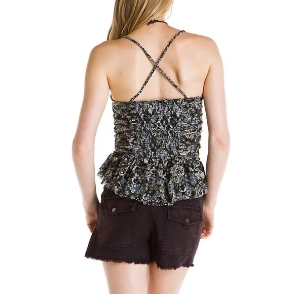 Free People smocked ruffle floral feminine tank - Picture 2 of 11